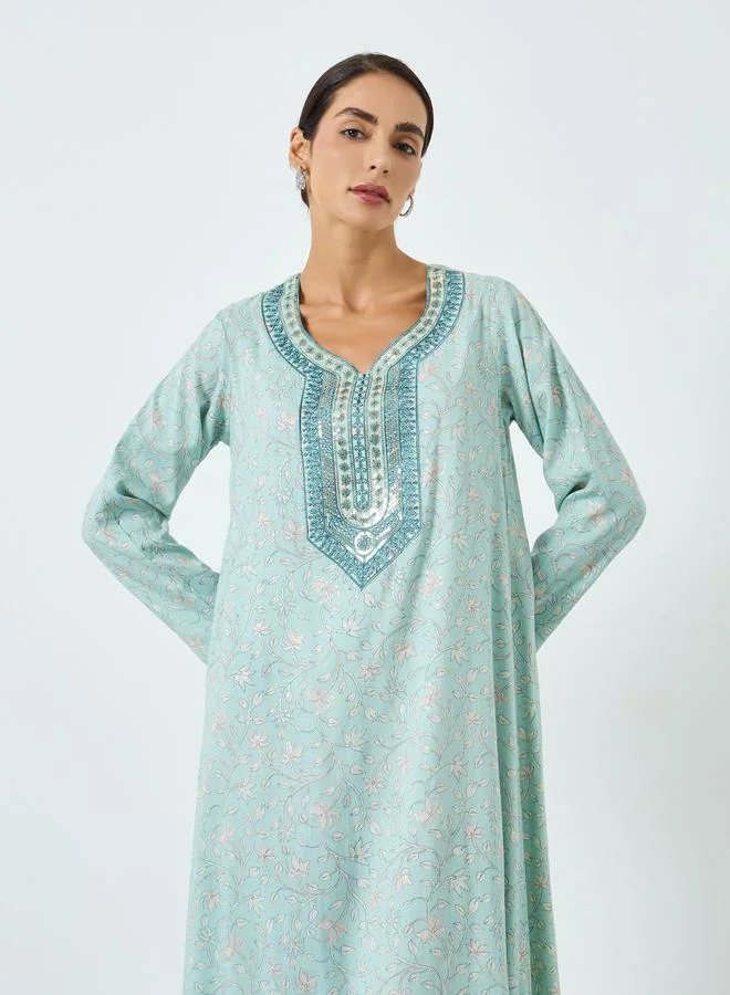 مكسيم كريشن جلابية مطبوعة ومطرزة بخيوط للنساء